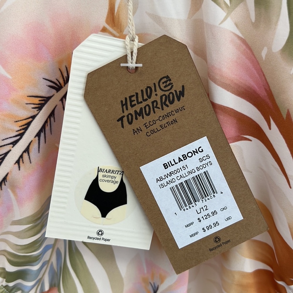 NWT Billabong island calling body’s one piece swimsuit. Size L. Beige floral - Picture 8 of 9